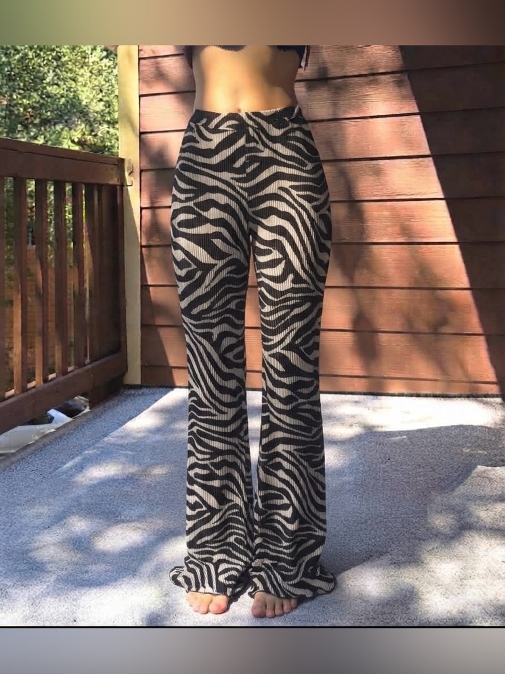 Zebra Plisse Print Flare Pants